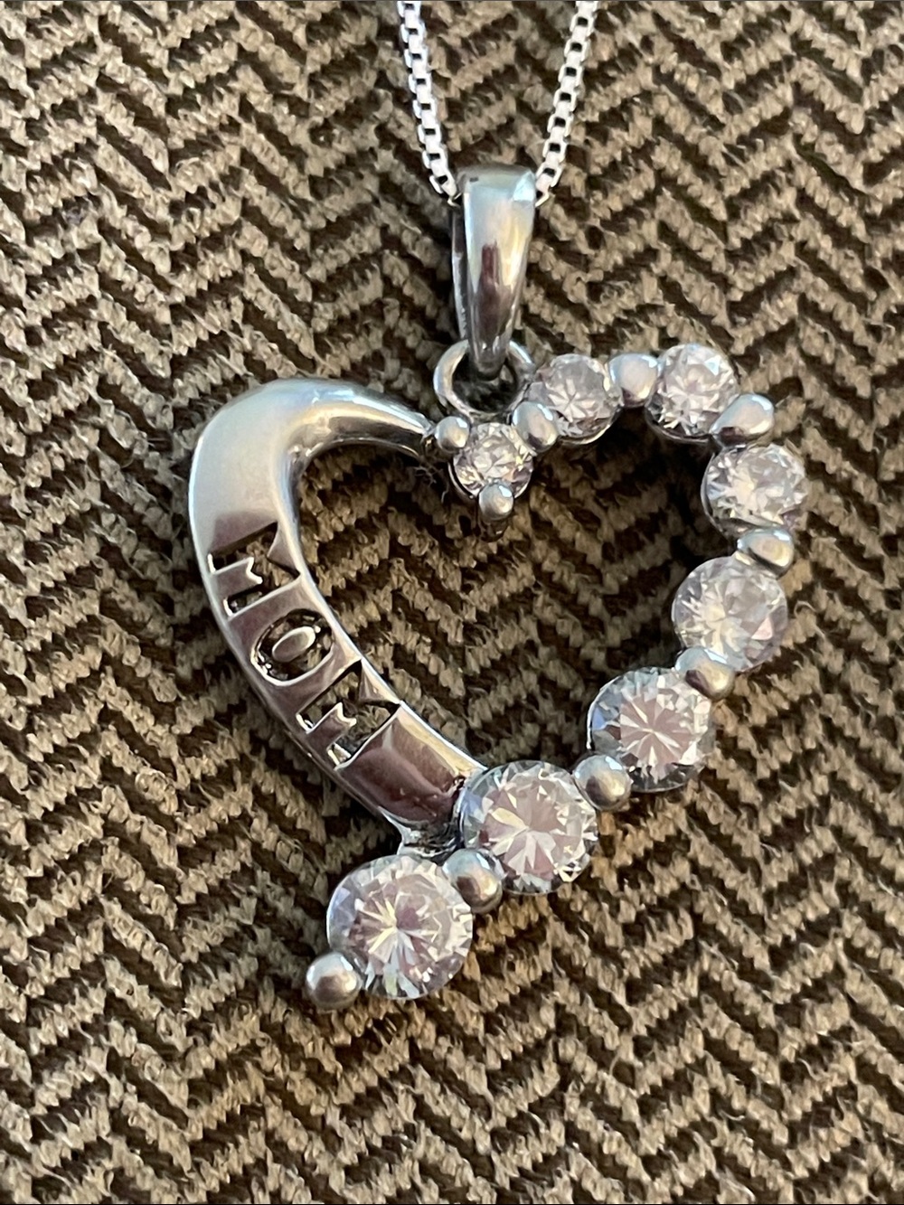 Sterling Silver CZ MOM Heart Necklace